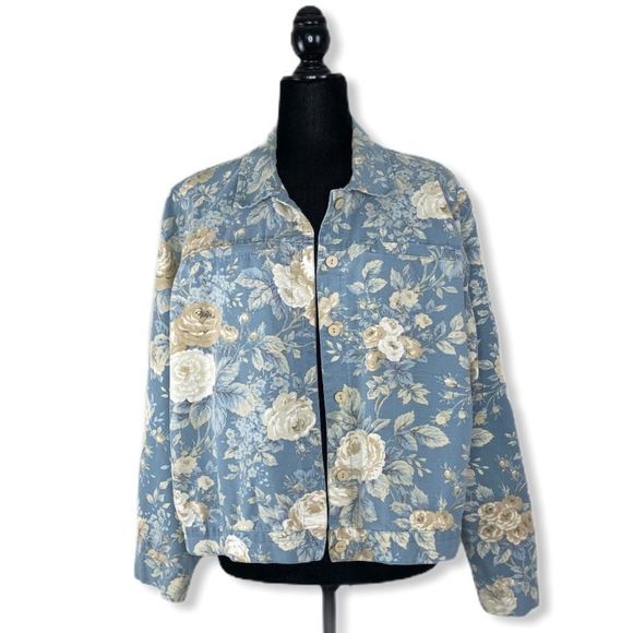 Vintage 90’s Coldwater Creek Light Floral Denim Jacket - Picture 1 of 11